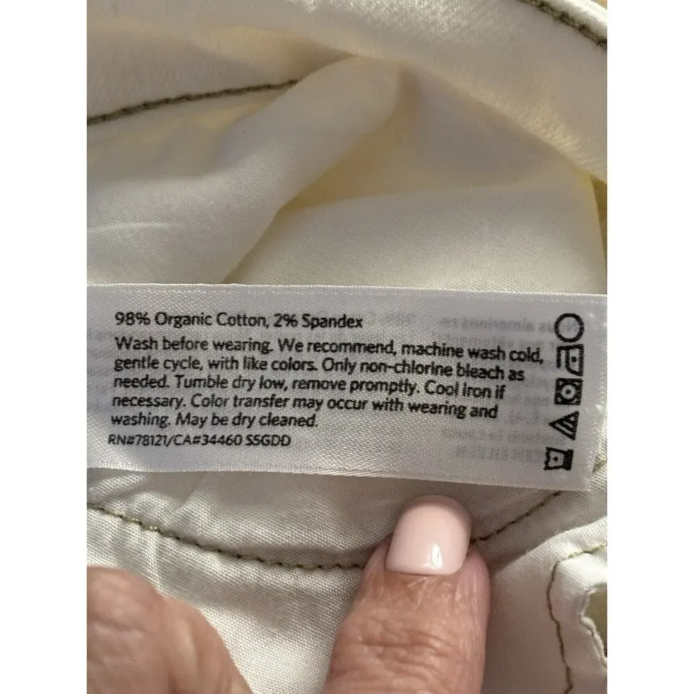 Eileen Fisher Womens Jeans 8 P‎ Off White Slim Straight Stretch Preppy Cotton
